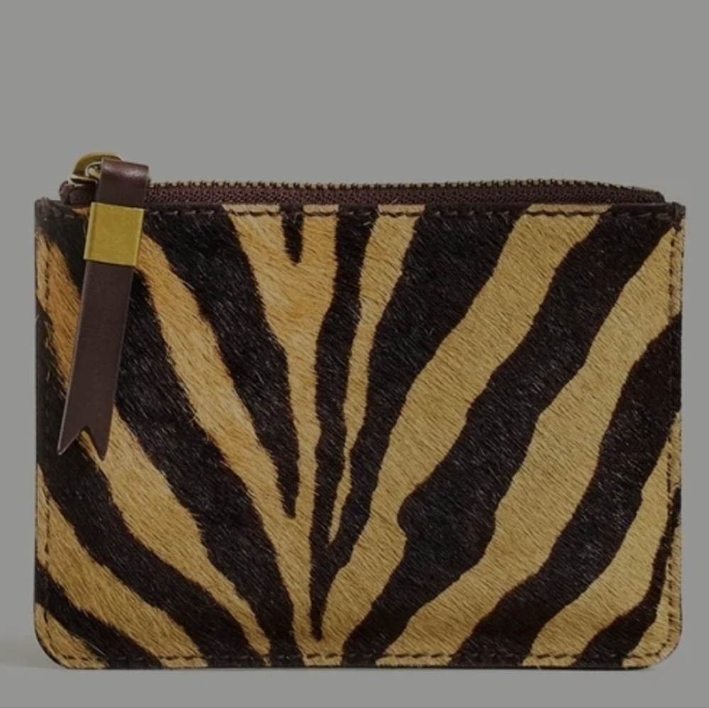 Madewell Zebra Print Haircalf Zip Card Case - Brown & Tan